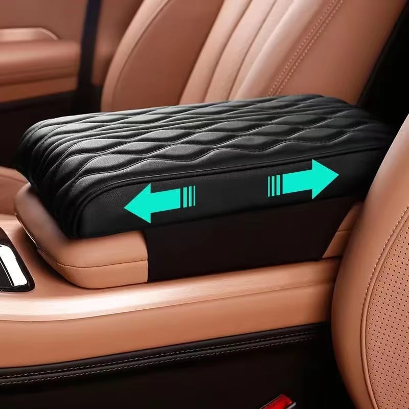 Car Armrest Mat Center Console Arm Rest Protection Cushion Wave Embroider PU Leather Auto Armrests Storage Box Cover Pad