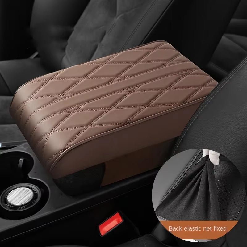 Car Armrest Mat Center Console Arm Rest Protection Cushion Wave Embroider PU Leather Auto Armrests Storage Box Cover Pad