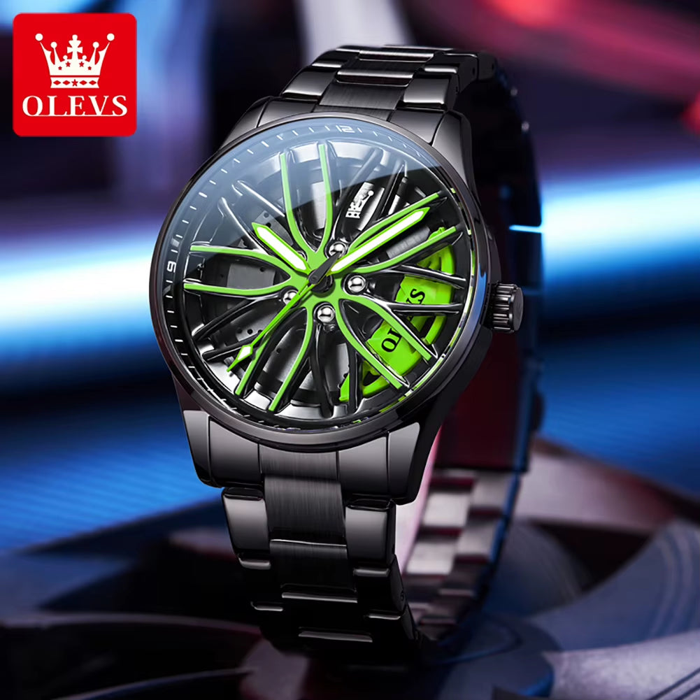 Watch for Men 360° Rotary Dial Sport Car Rim Wheel Hub Waterproof Luminous Fashion Stainless Steel Men'S Quartz Wristwatch