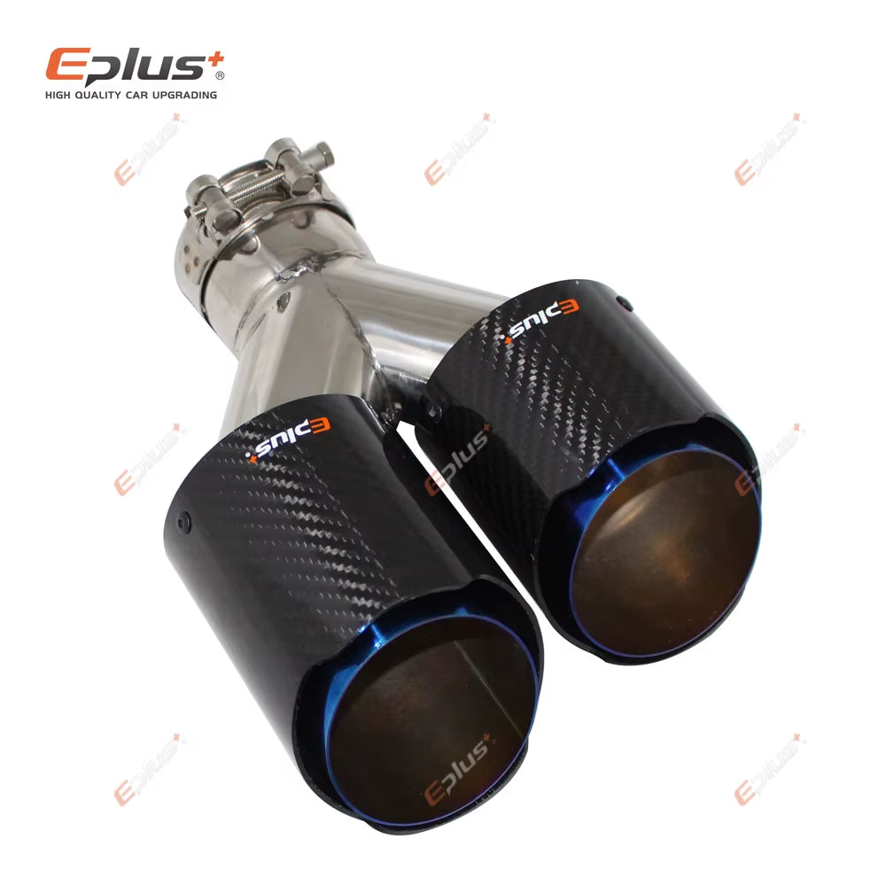 EPLUS Car Carbon Fiber Glossy Muffler Tip Y Shape Double Exit Exhaust Pipe Mufflers Nozzle Decoration Universal Stainless Blue