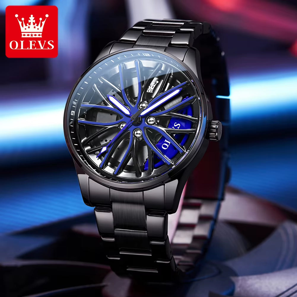 Watch for Men 360° Rotary Dial Sport Car Rim Wheel Hub Waterproof Luminous Fashion Stainless Steel Men'S Quartz Wristwatch