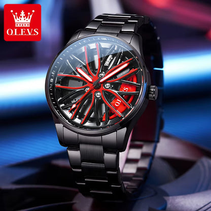 Watch for Men 360° Rotary Dial Sport Car Rim Wheel Hub Waterproof Luminous Fashion Stainless Steel Men'S Quartz Wristwatch