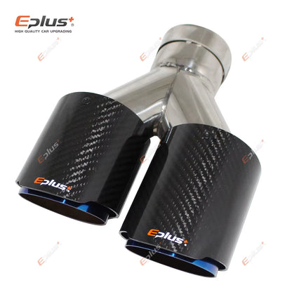 EPLUS Car Carbon Fiber Glossy Muffler Tip Y Shape Double Exit Exhaust Pipe Mufflers Nozzle Decoration Universal Stainless Blue