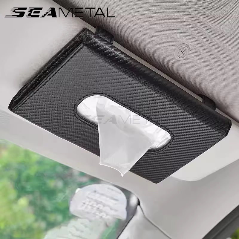 SEAMETAL Car Sunshade Plate Tissue Box Universal Auto Interior Paper Towel Storage Bag Carbon Fiber Sun Visor Tissue Boxes