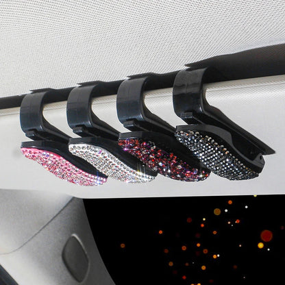 Sun Visor Mount Sunglasses Clip Holder Rhinestone Bracket Portable Sunglasses Car Crystal Clip Decoration Accessories