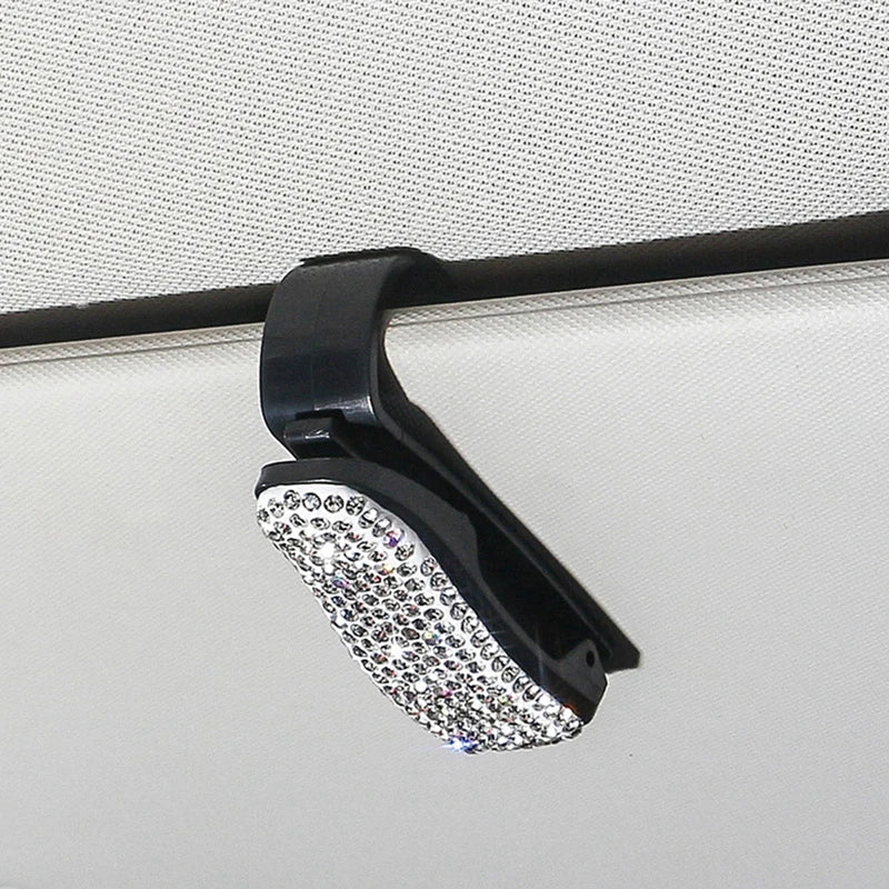 Sun Visor Mount Sunglasses Clip Holder Rhinestone Bracket Portable Sunglasses Car Crystal Clip Decoration Accessories