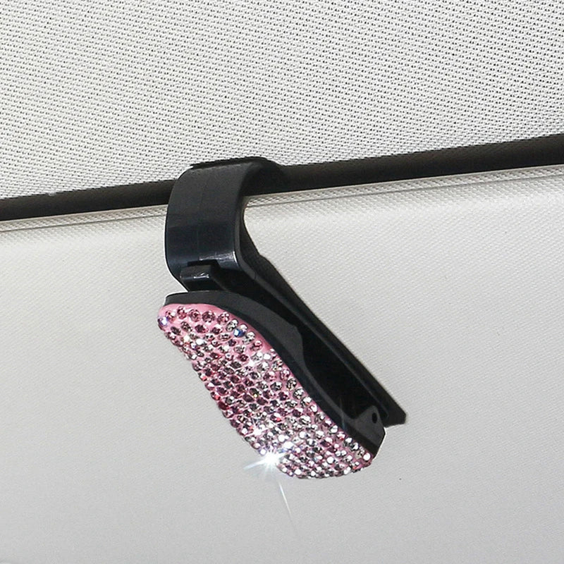 Sun Visor Mount Sunglasses Clip Holder Rhinestone Bracket Portable Sunglasses Car Crystal Clip Decoration Accessories