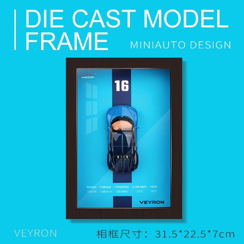 3D Wooden Photo Frame with 1/32 Diecast Metal Miniature Toy Car, 12 Inches Wall Decoration Suitable for Modern Style Living Room