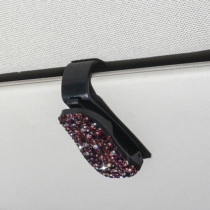 Sun Visor Mount Sunglasses Clip Holder Rhinestone Bracket Portable Sunglasses Car Crystal Clip Decoration Accessories