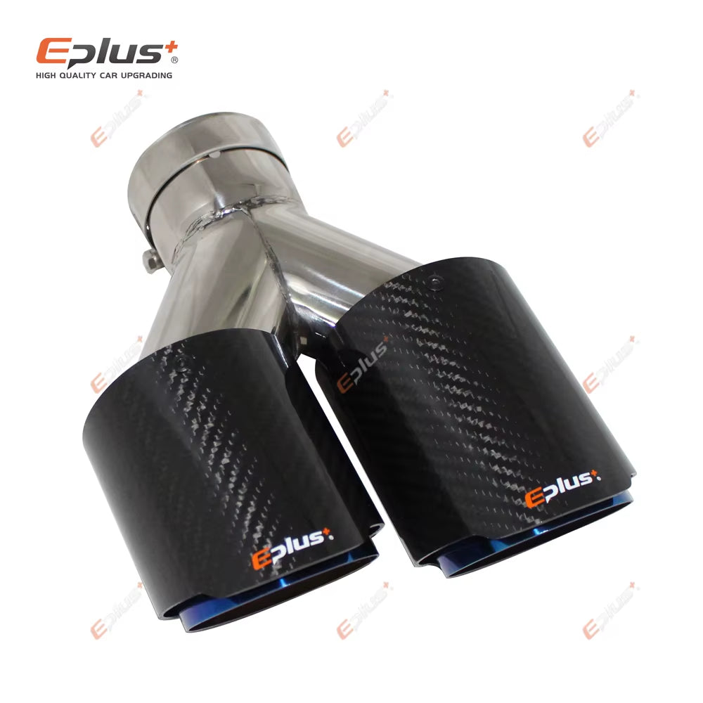 EPLUS Car Carbon Fiber Glossy Muffler Tip Y Shape Double Exit Exhaust Pipe Mufflers Nozzle Decoration Universal Stainless Blue