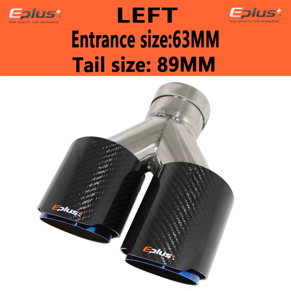 EPLUS Car Carbon Fiber Glossy Muffler Tip Y Shape Double Exit Exhaust Pipe Mufflers Nozzle Decoration Universal Stainless Blue