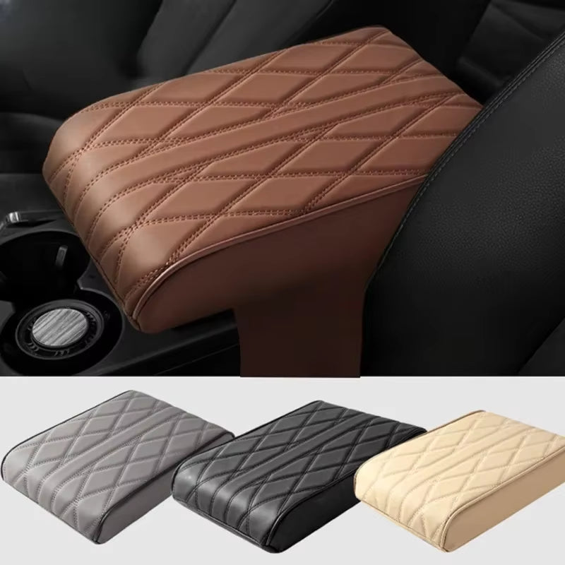 Car Armrest Mat Center Console Arm Rest Protection Cushion Wave Embroider PU Leather Auto Armrests Storage Box Cover Pad