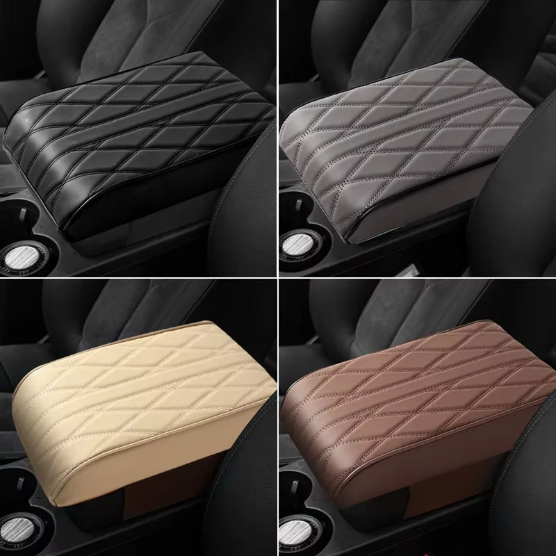 Car Armrest Mat Center Console Arm Rest Protection Cushion Wave Embroider PU Leather Auto Armrests Storage Box Cover Pad