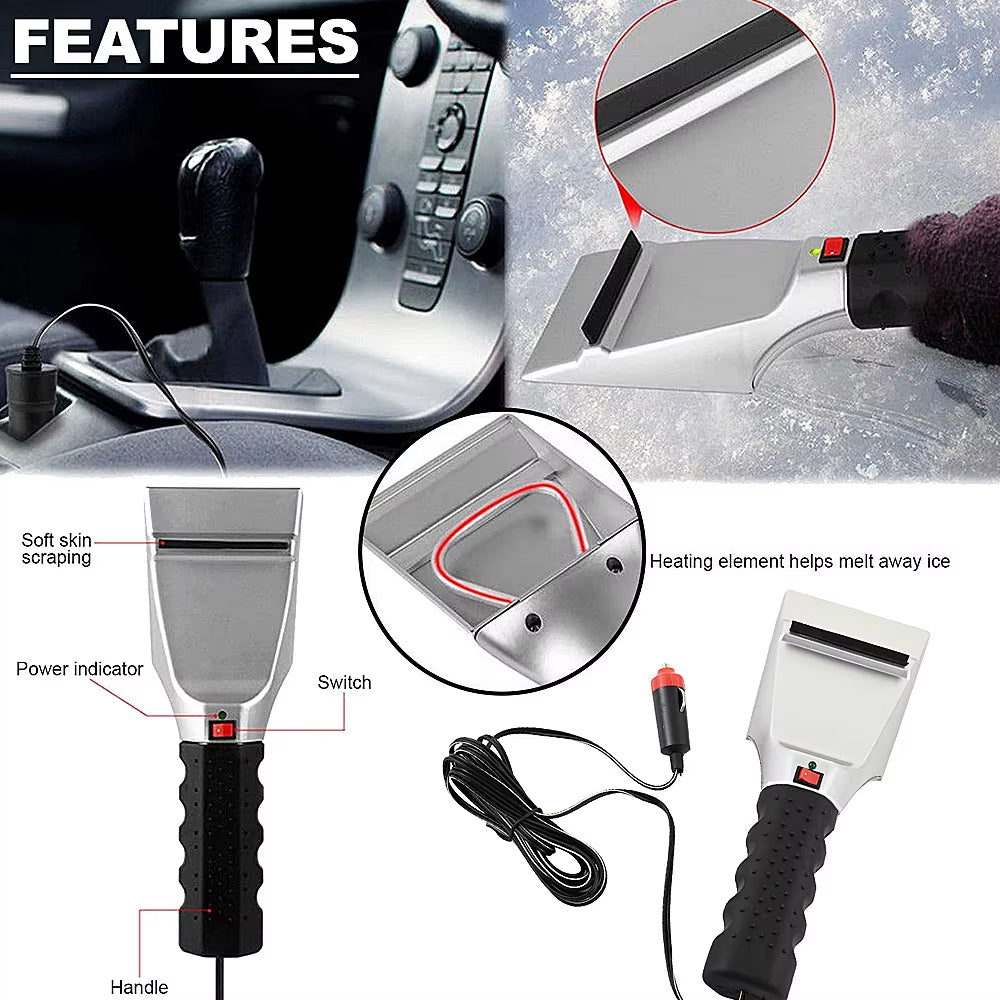 1PCS 12V Electric Heated Car Ice Scraper Automobiles Cigarette Lighter Snow Removal Shovel Auto Windshield Glass Defrost Tools