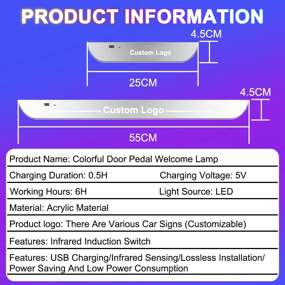 New Style Car Door Illuminated Sill Light Logo Projector Lamp USB Power Wireless LED RGB Welcome Car Scuff Plate Pedal Light