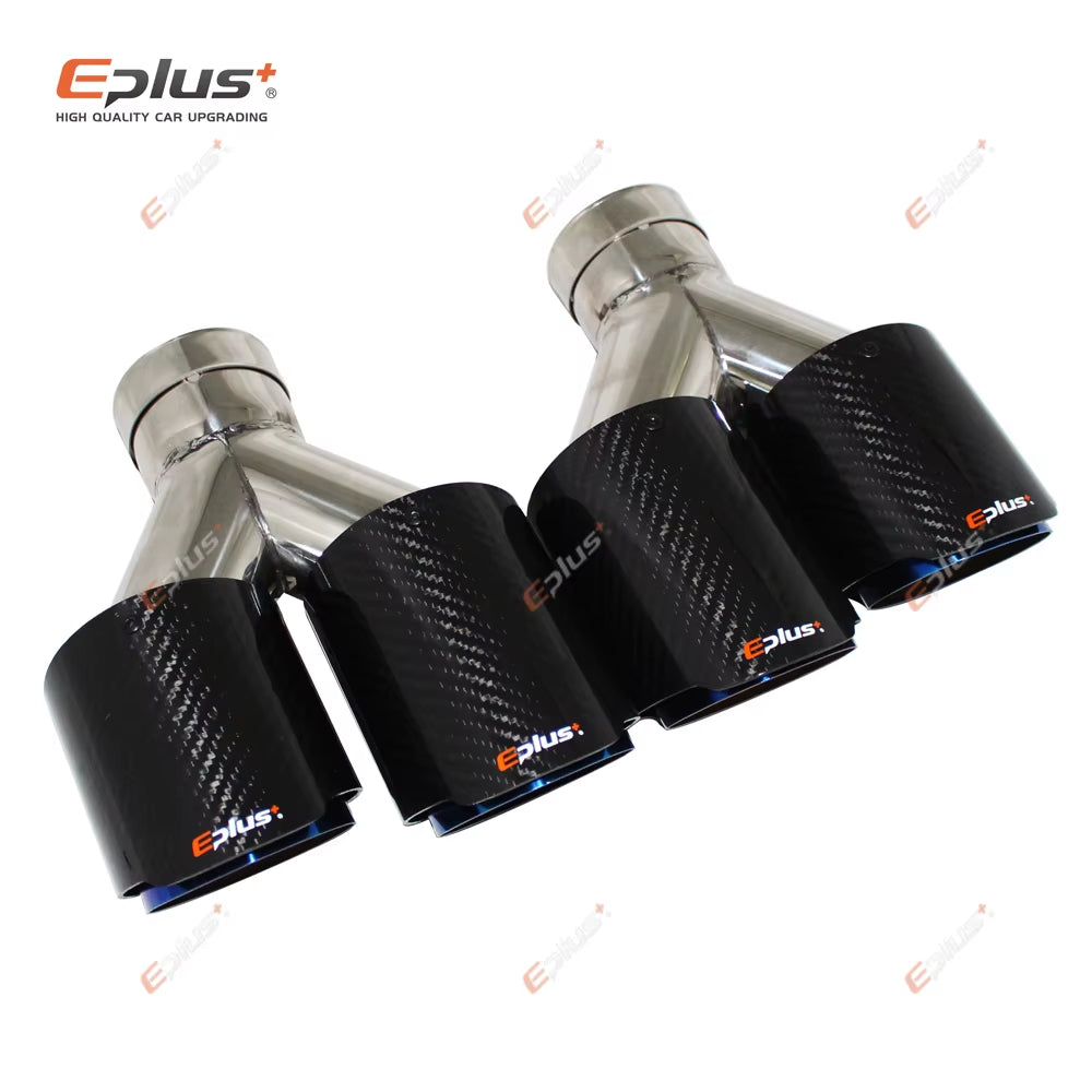 EPLUS Car Carbon Fiber Glossy Muffler Tip Y Shape Double Exit Exhaust Pipe Mufflers Nozzle Decoration Universal Stainless Blue