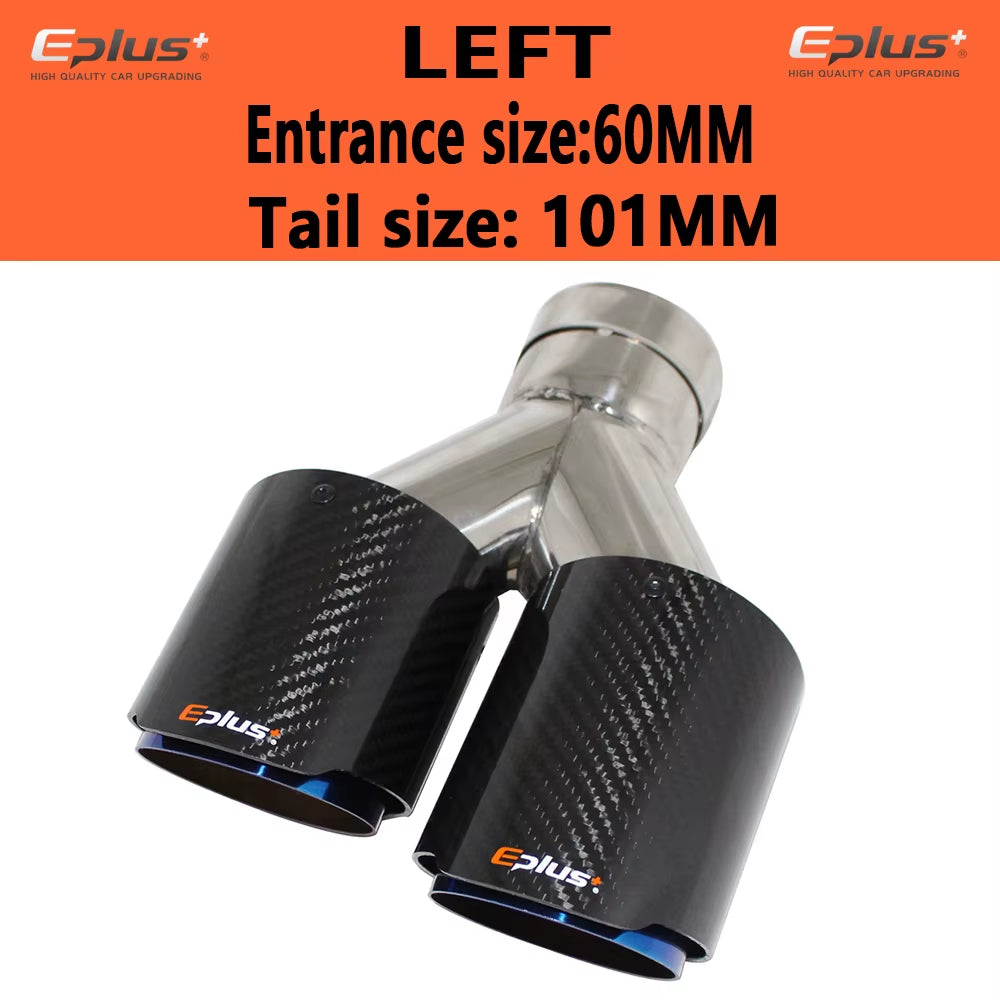 EPLUS Car Carbon Fiber Glossy Muffler Tip Y Shape Double Exit Exhaust Pipe Mufflers Nozzle Decoration Universal Stainless Blue