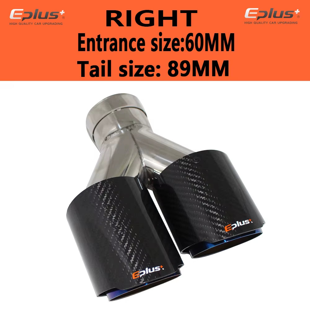 EPLUS Car Carbon Fiber Glossy Muffler Tip Y Shape Double Exit Exhaust Pipe Mufflers Nozzle Decoration Universal Stainless Blue