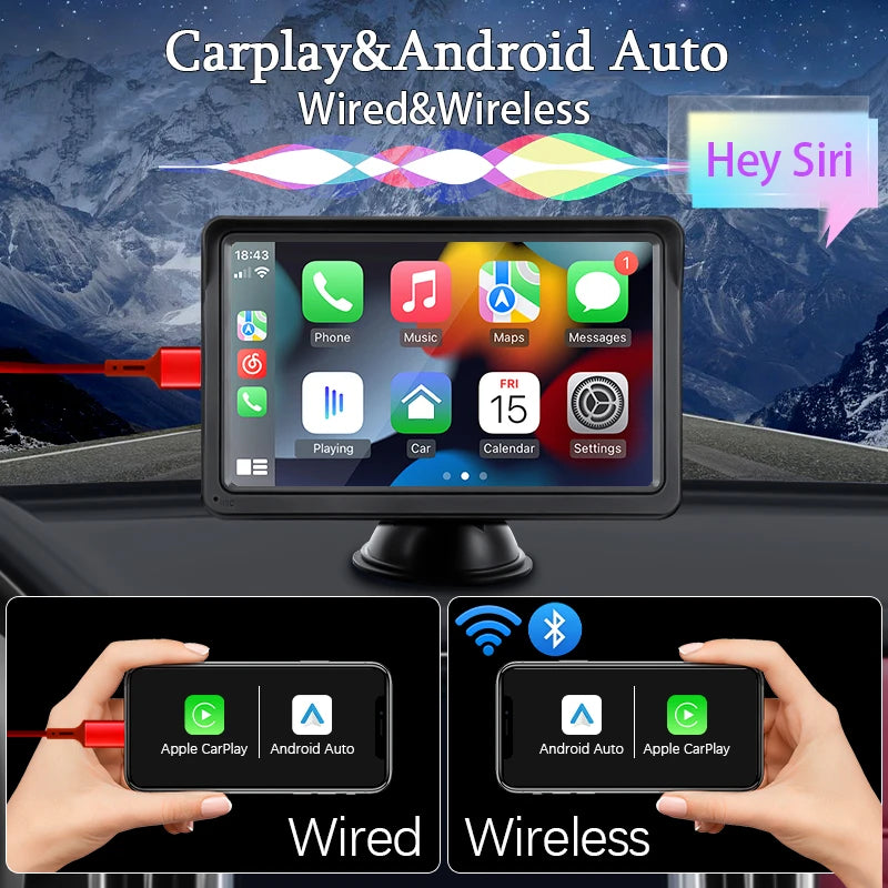 Carplay Android Auto Car Radio Multimedia Video Player 7Inch Portable Touch Screen with USB AUX for Rear View Camera